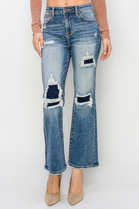 Risen Full Size High Rise Distressed Ankle Flare Jeans - S. M. & Co.