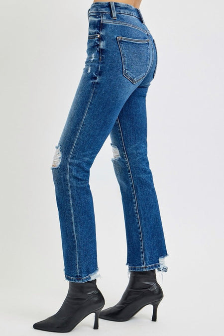 RISEN Full Size High Rise Distressed Crop Straight Jeans - S. M. & Co.