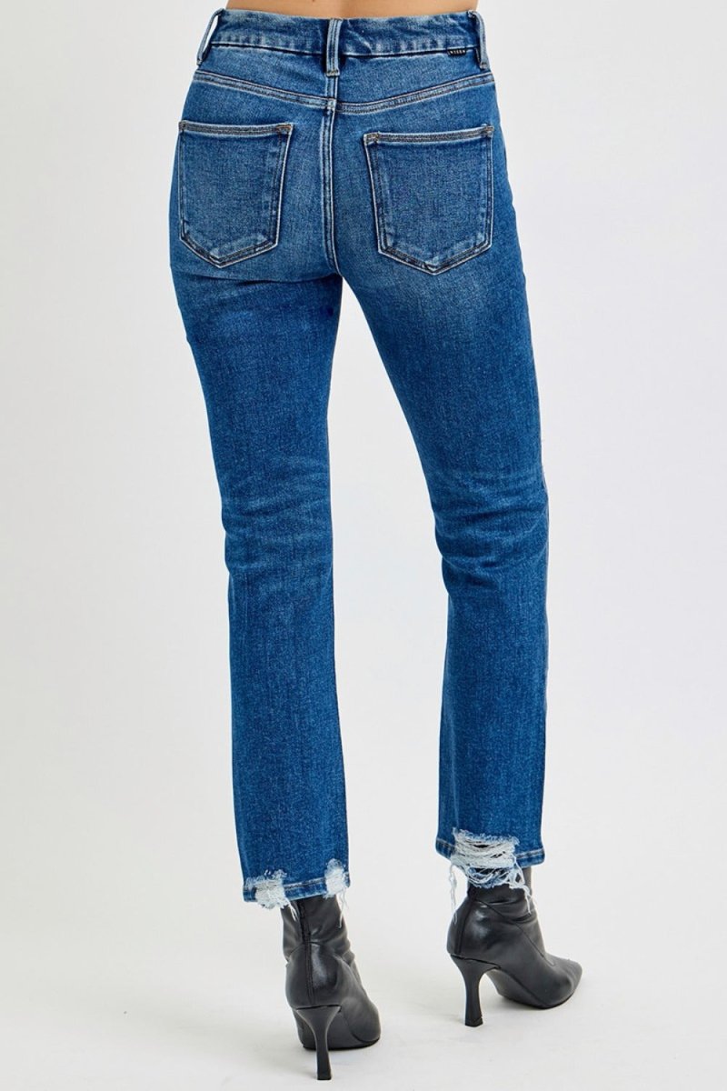 RISEN Full Size High Rise Distressed Crop Straight Jeans - S. M. & Co.