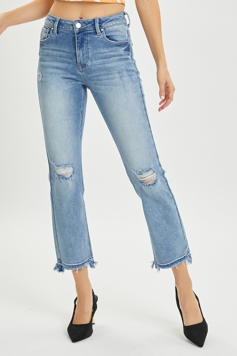 RISEN Full Size High Rise Distressed Cropped Straight Jeans - S. M. & Co.