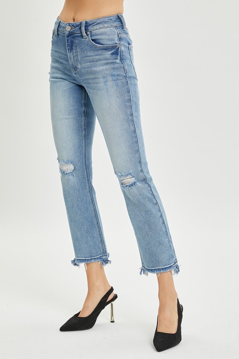 RISEN Full Size High Rise Distressed Cropped Straight Jeans - S. M. & Co.