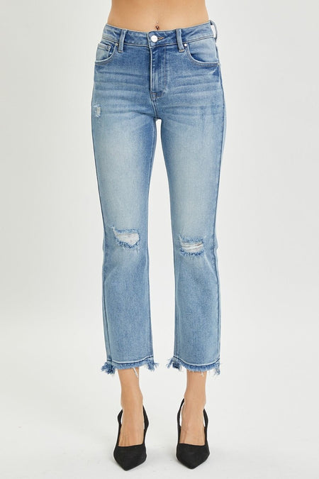 RISEN Full Size High Rise Distressed Cropped Straight Jeans - S. M. & Co.