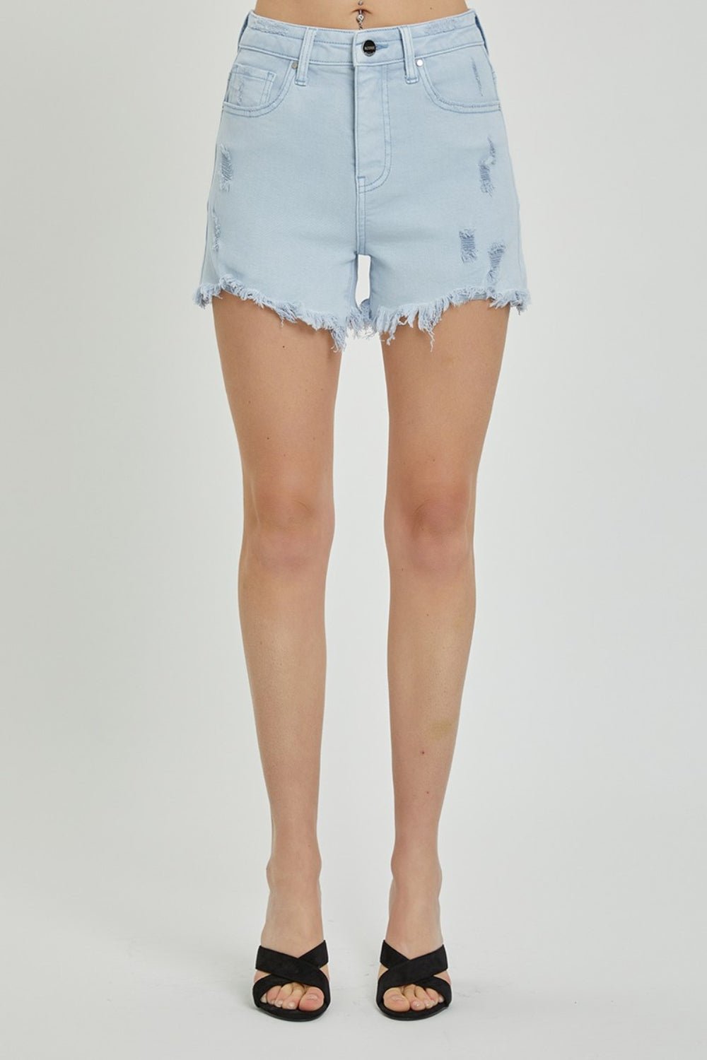 RISEN Full Size High Rise Distressed Detail Denim Shorts - AnAs Market