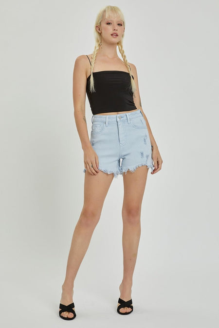 RISEN Full Size High Rise Distressed Detail Denim Shorts - AnAs Market