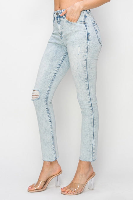 Risen Full Size High Rise Distressed Skinny Jeans - S. M. & Co.