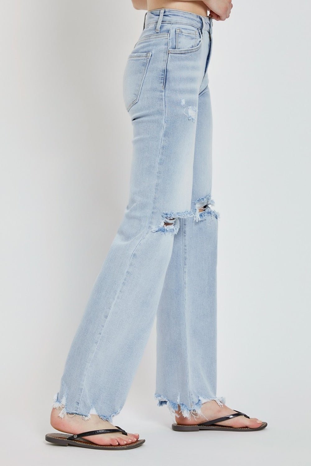 Risen Full Size High Rise Distressed Wide Leg Jeans - S. M. & Co.