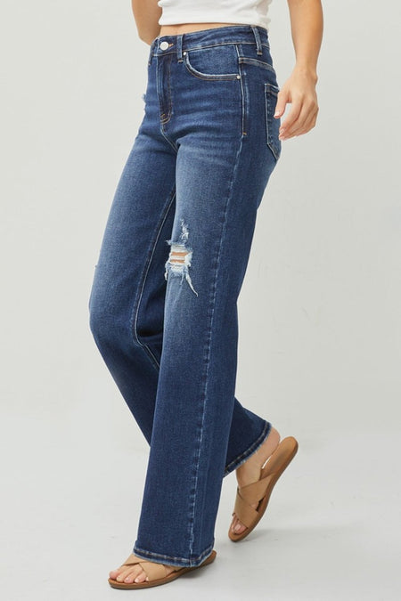 RISEN Full Size High Rise Distressed Wide Leg Jeans - S. M. & Co.