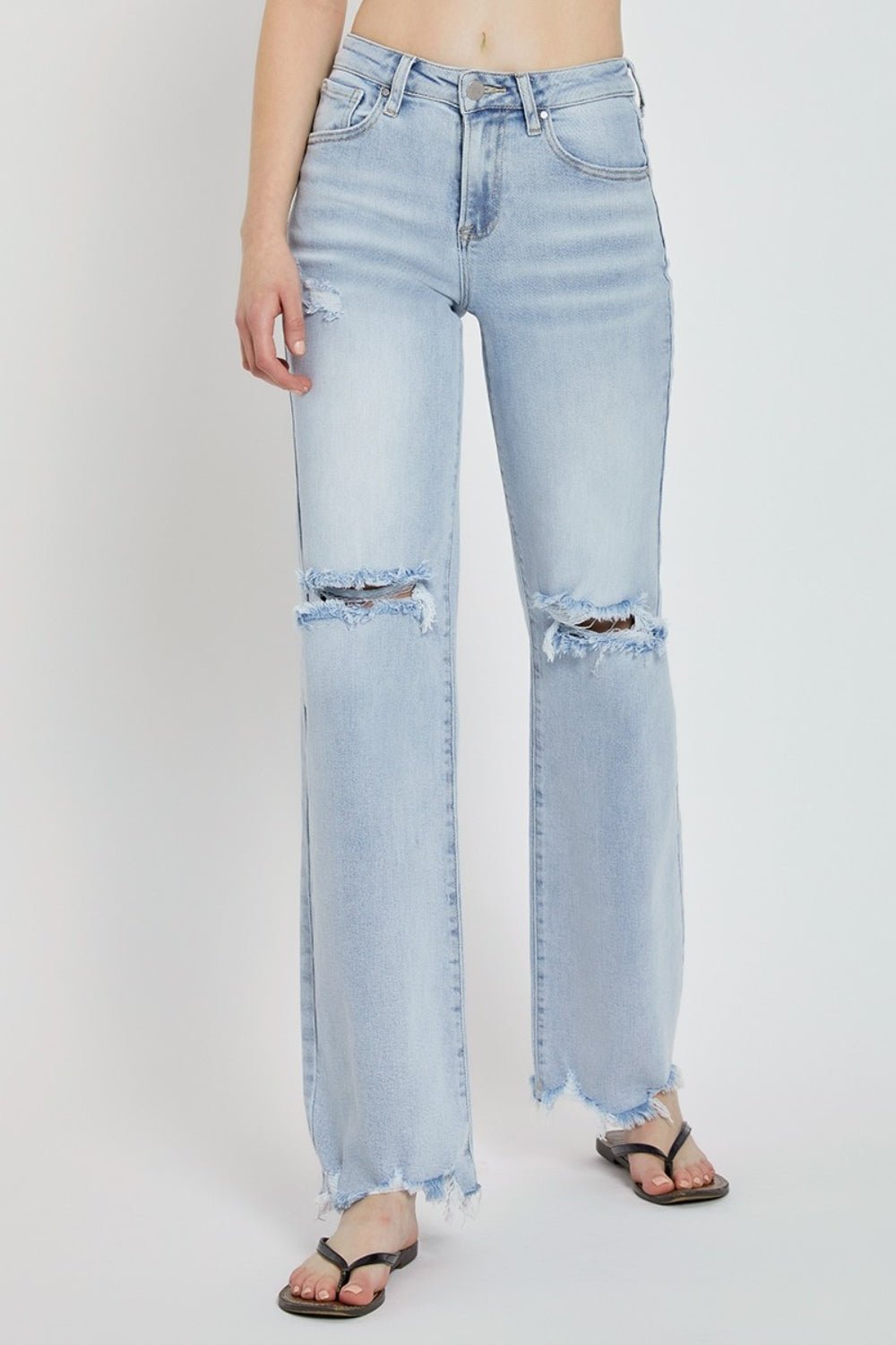 Risen Full Size High Rise Distressed Wide Leg Jeans - S. M. & Co.