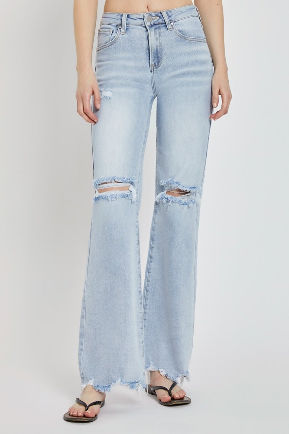 Risen Full Size High Rise Distressed Wide Leg Jeans - S. M. & Co.