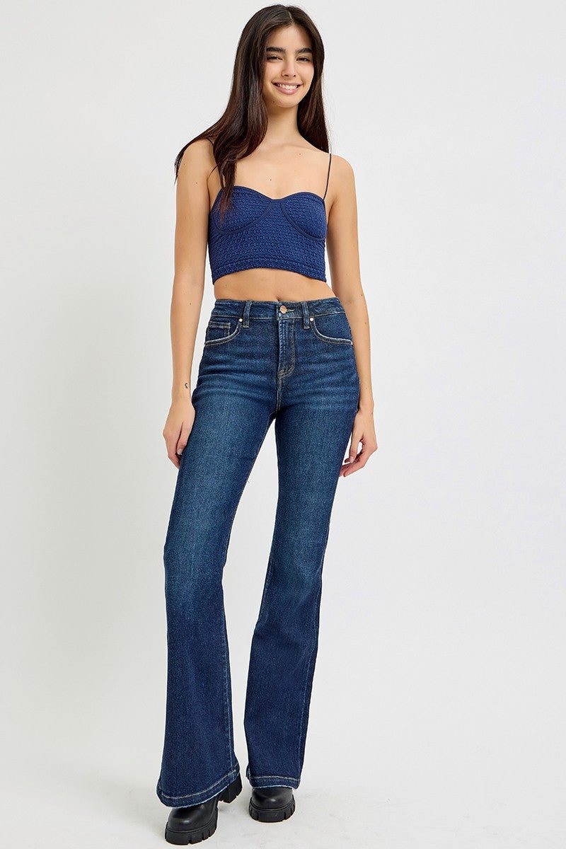 RISEN Full Size High Rise Flare Jeans with Pockets - S. M. & Co.