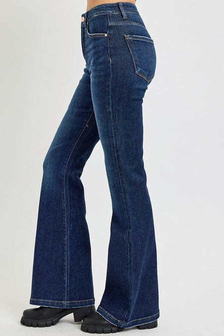 RISEN Full Size High Rise Flare Jeans with Pockets - S. M. & Co.