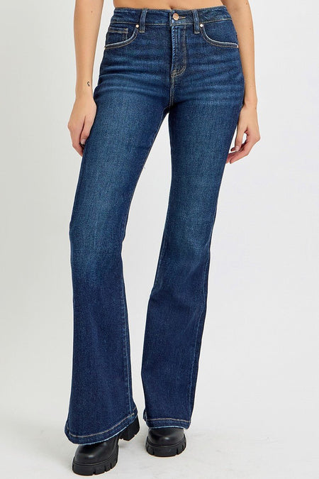 RISEN Full Size High Rise Flare Jeans with Pockets - S. M. & Co.