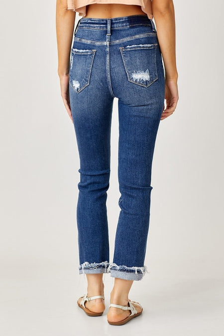 Risen Full Size High - Rise Frayed Cuffed Straight Jeans - S. M. & Co.