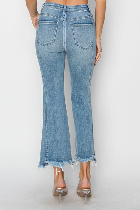 RISEN Full Size High Rise Frayed Hem Flare Jeans - AnAs Market