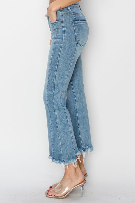 RISEN Full Size High Rise Frayed Hem Flare Jeans - AnAs Market