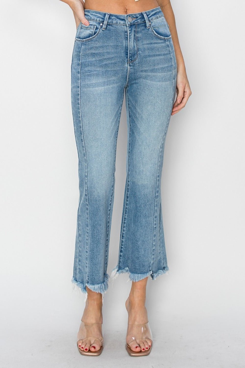 RISEN Full Size High Rise Frayed Hem Flare Jeans - AnAs Market