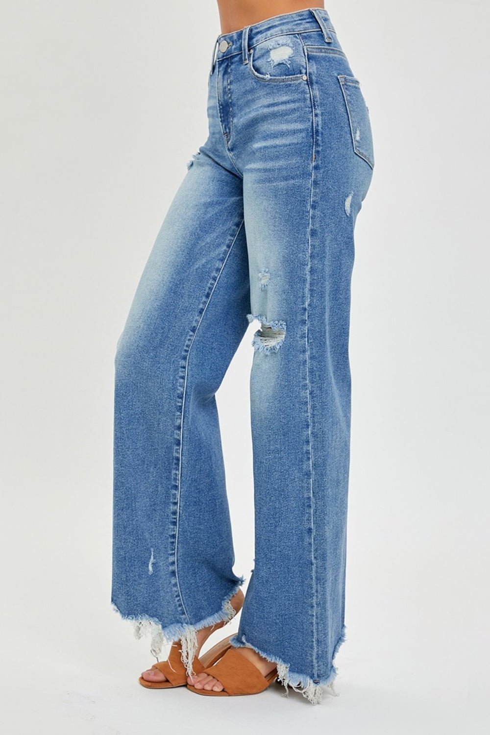 RISEN Full Size High Rise Frayed Hem Wide Leg Jeans - S. M. & Co.