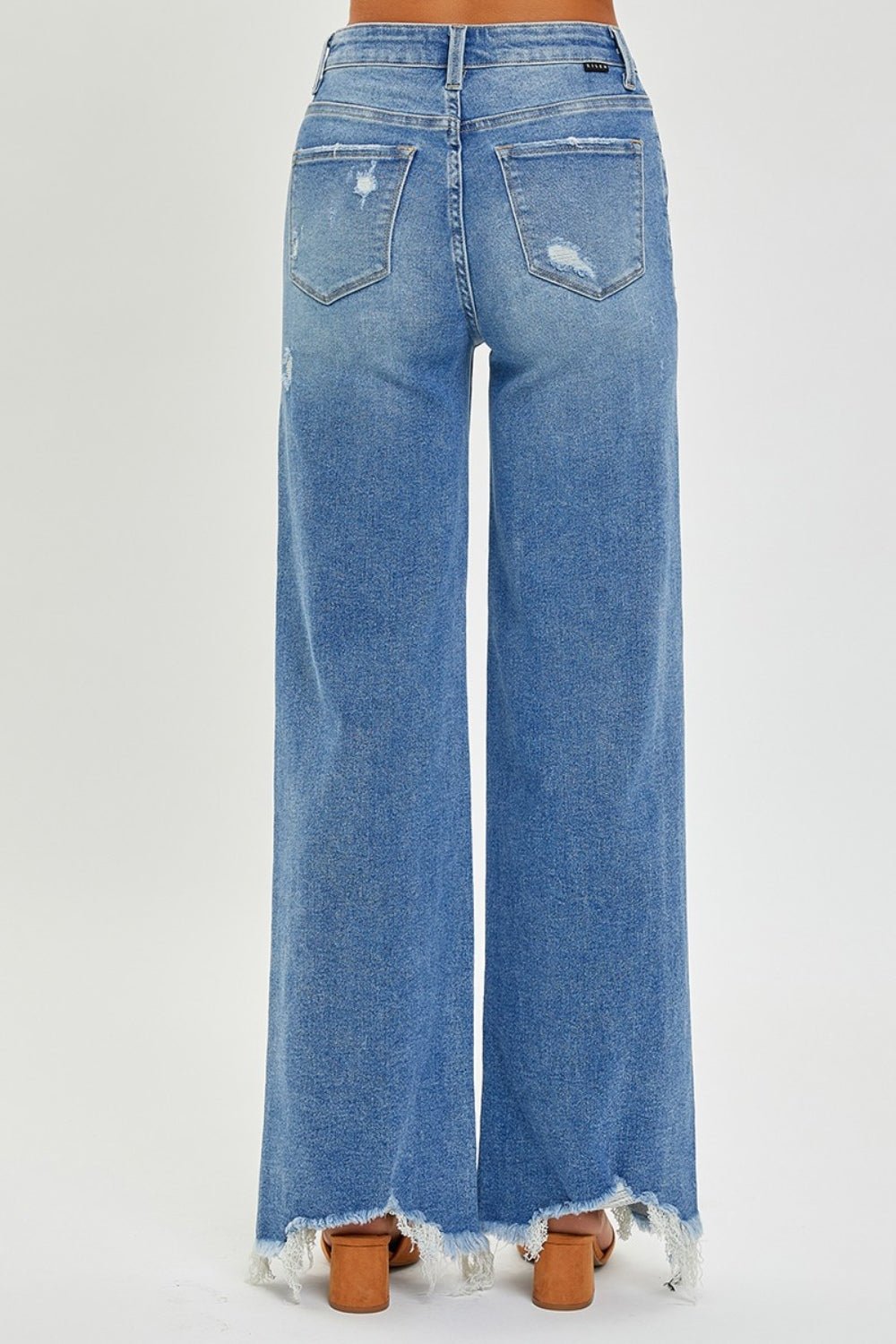 RISEN Full Size High Rise Frayed Hem Wide Leg Jeans - S. M. & Co.