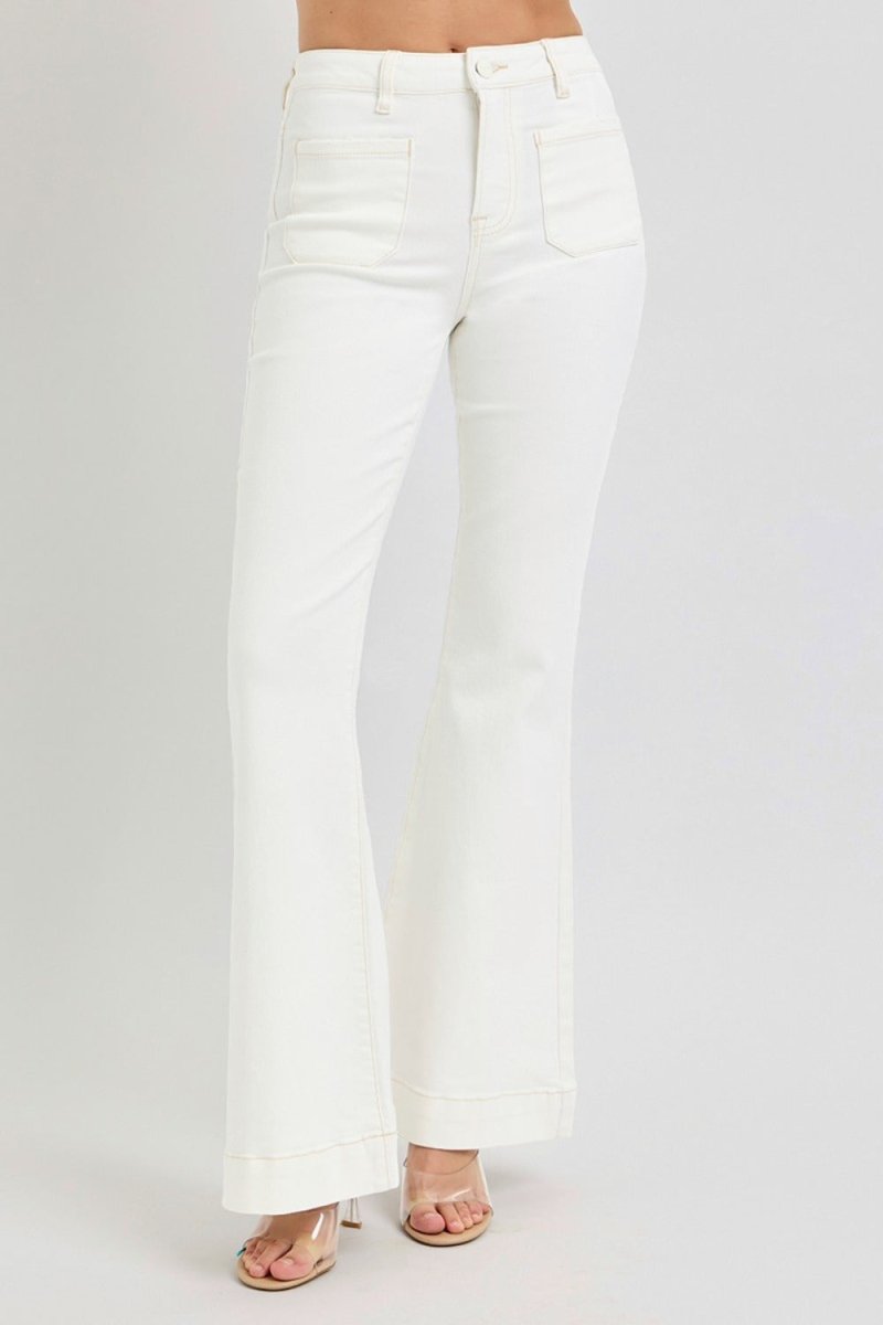 RISEN Full Size High Rise Front Patch Pocket Flare Jeans - S. M. & Co.