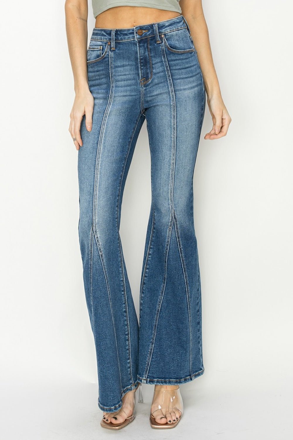 RISEN Full Size High Rise Front Seam Detailed Flare Jeans - AnAs Market