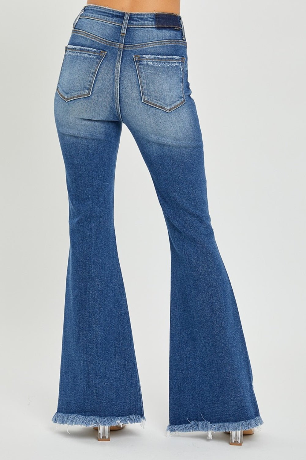 RISEN Full Size High Rise Front Slit Frayed Hem Flare Jeans - S. M. & Co.