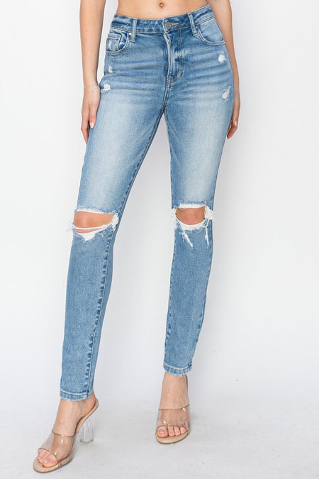 Risen Full Size High Rise Knee Distressed Skinny Jeans - S. M. & Co.