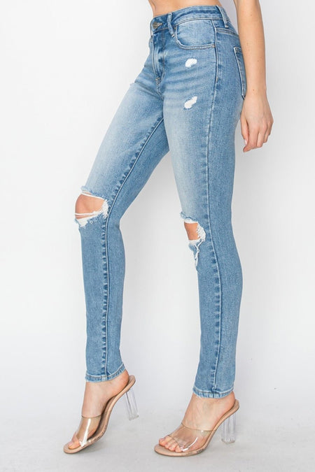 Risen Full Size High Rise Knee Distressed Skinny Jeans - S. M. & Co.