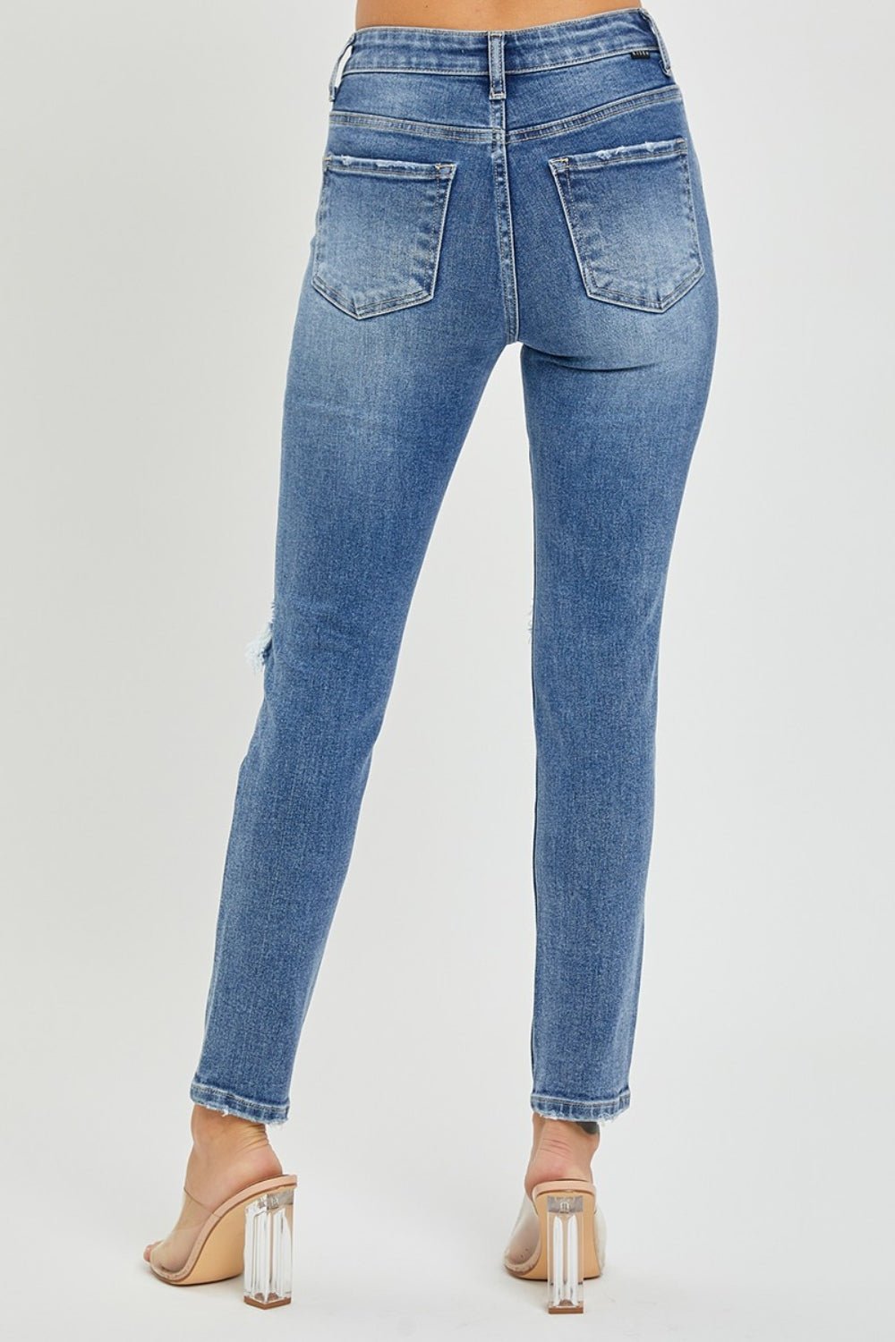 Risen Full Size High Rise Knee Distressed Skinny Jeans - S. M. & Co.