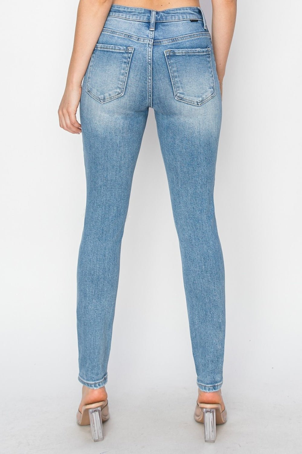 Risen Full Size High Rise Knee Distressed Skinny Jeans - S. M. & Co.