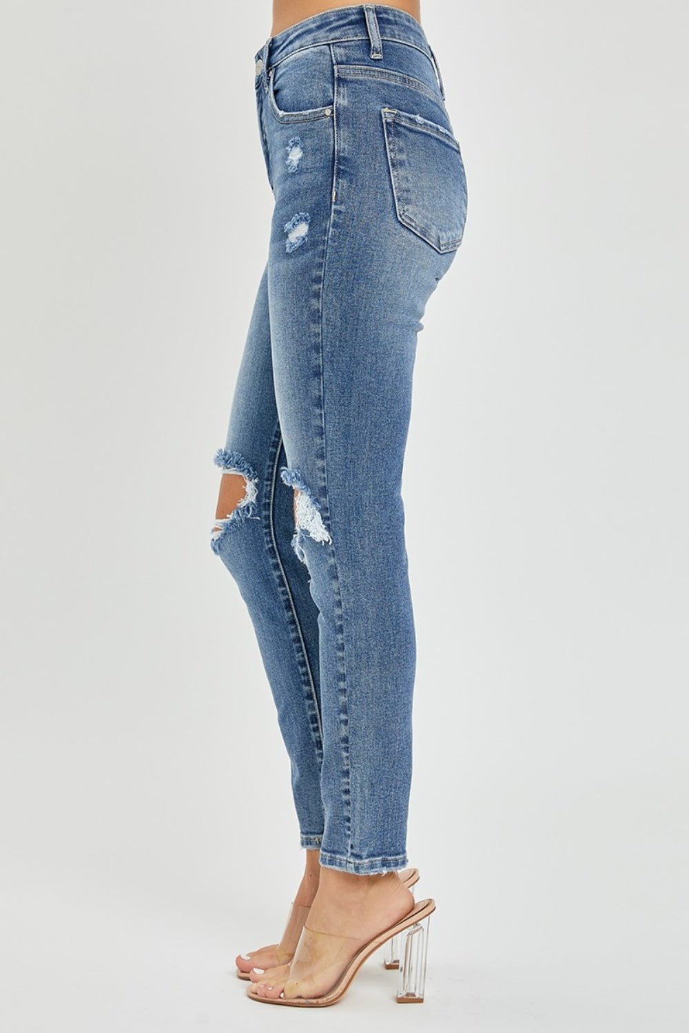 Risen Full Size High Rise Knee Distressed Skinny Jeans - S. M. & Co.