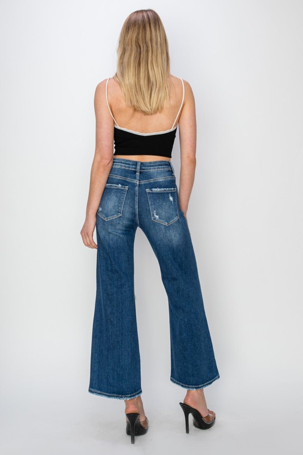 Risen Full Size High Rise Patch Detailed Wide Leg Crop Jeans - S. M. & Co.