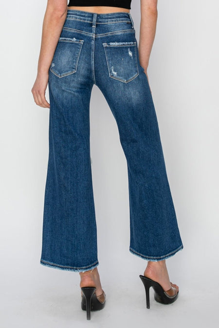 Risen Full Size High Rise Patch Detailed Wide Leg Crop Jeans - S. M. & Co.