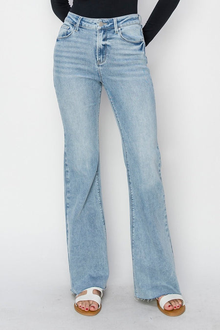 RISEN Full Size High Rise Raw Cut Hem Bootcut Jeans - S. M. & Co.