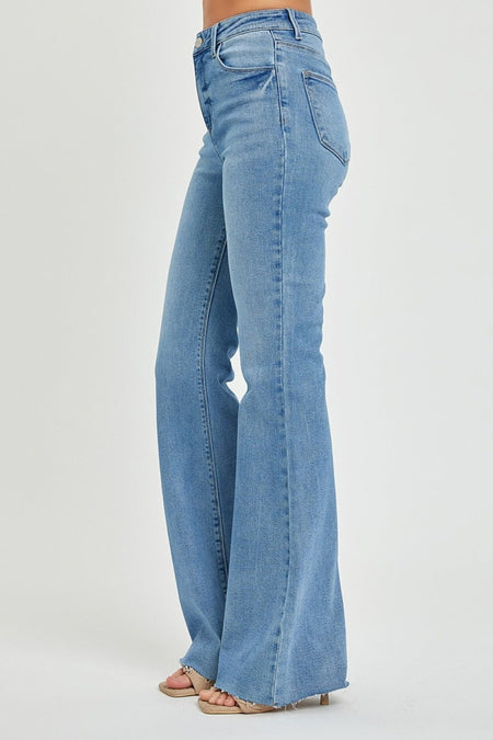 RISEN Full Size High Rise Raw Cut Hem Bootcut Jeans - S. M. & Co.