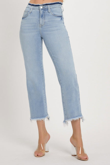 RISEN Full Size High Rise Raw Edge Crop Jeans - S. M. & Co.