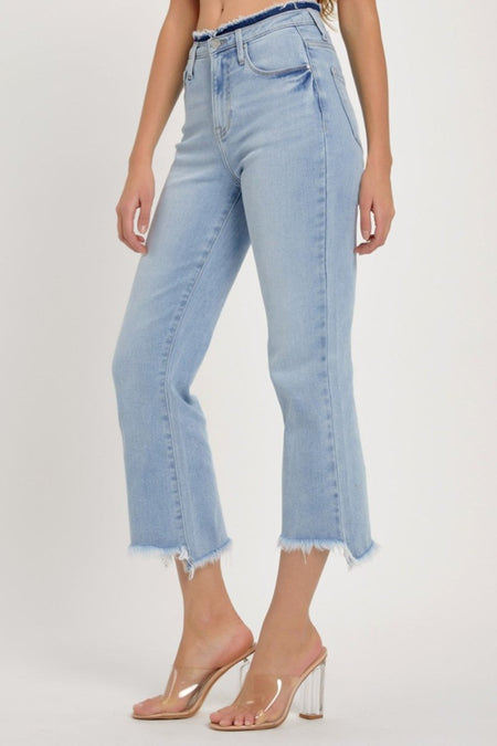 RISEN Full Size High Rise Raw Edge Crop Jeans - S. M. & Co.