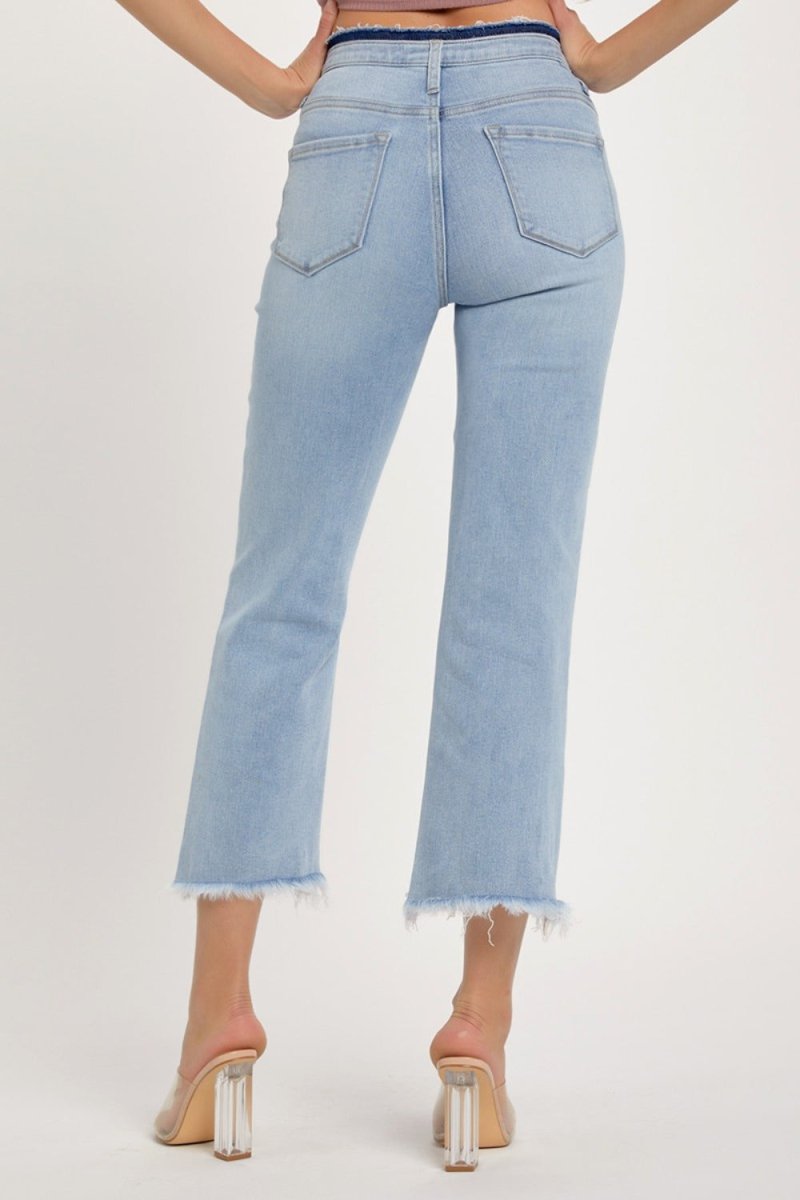 RISEN Full Size High Rise Raw Edge Crop Jeans - S. M. & Co.