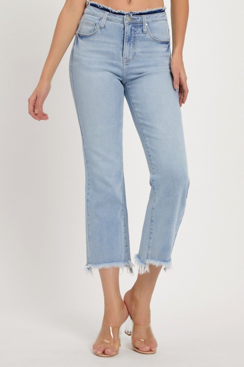 RISEN Full Size High Rise Raw Edge Crop Jeans - S. M. & Co.