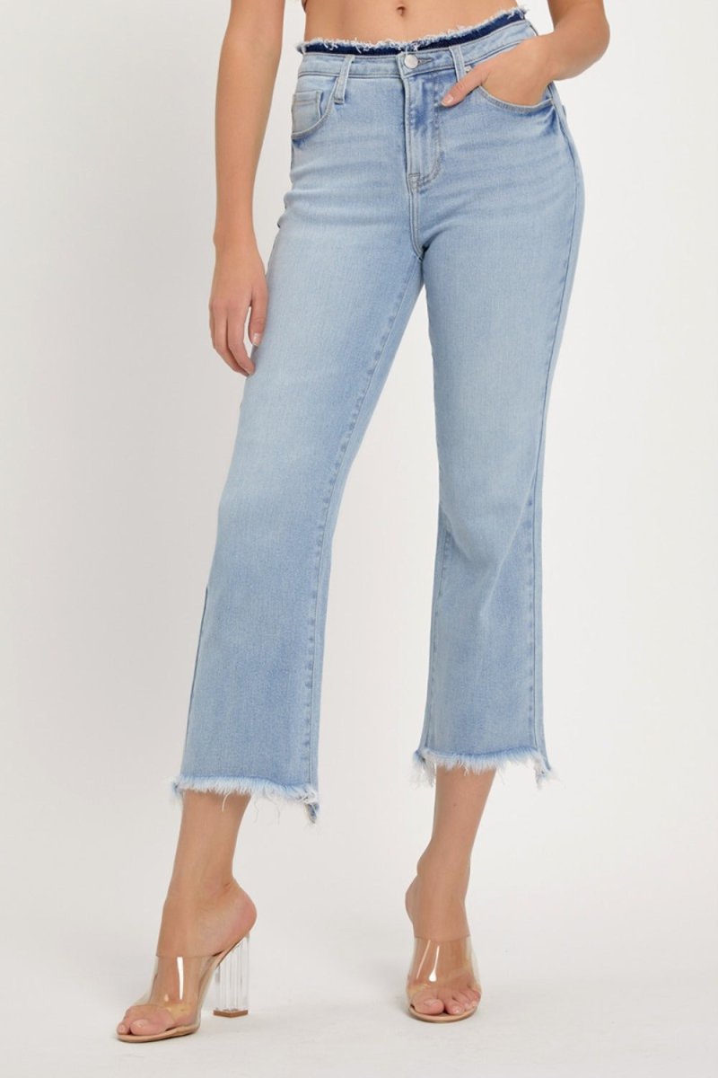 RISEN Full Size High Rise Raw Edge Crop Jeans - S. M. & Co.