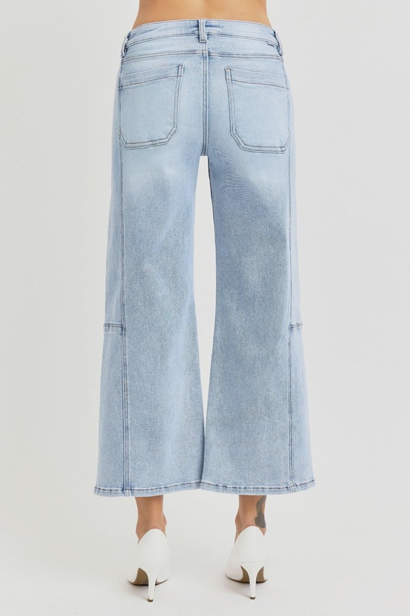 RISEN Full Size High Rise Seamed Detail Wide Leg Crop Jeans - S. M. & Co.