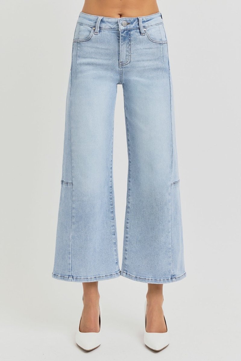 RISEN Full Size High Rise Seamed Detail Wide Leg Crop Jeans - S. M. & Co.