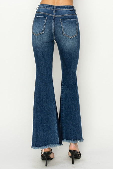 RISEN Full Size High Rise Side Shadow Seam Detail Slit Flare Jeans - S. M. & Co.