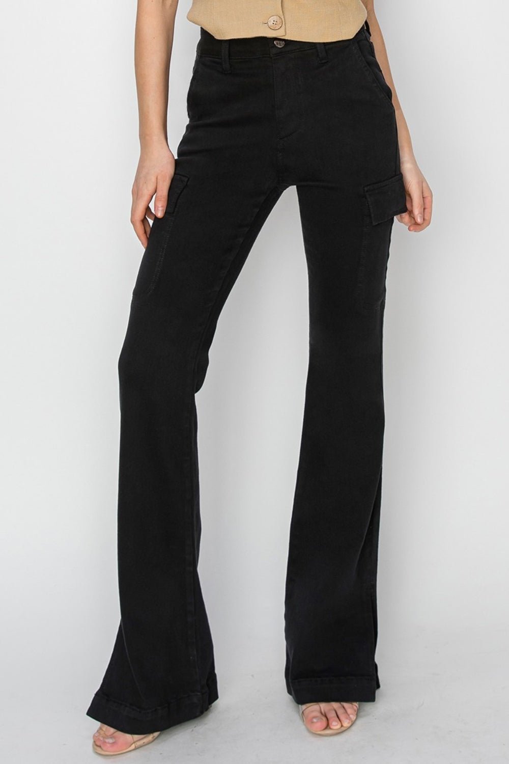 Risen Full Size High Rise Side Slit Cargo Bootcut Jeans - S. M. & Co.