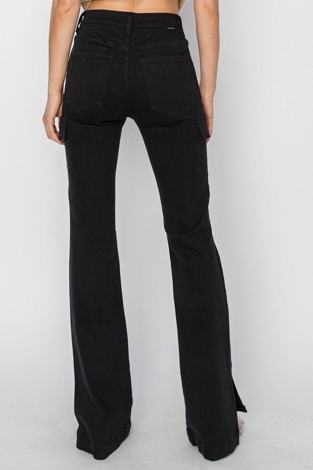 Risen Full Size High Rise Side Slit Cargo Bootcut Jeans - S. M. & Co.