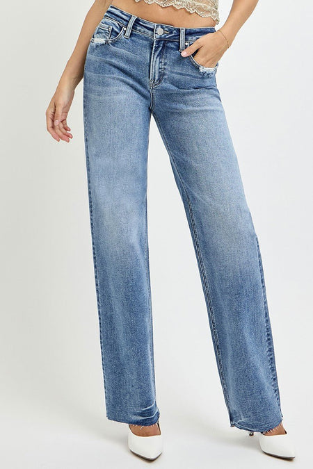 RISEN Full Size High Rise Straight Leg Jeans with Pockets - S. M. & Co.