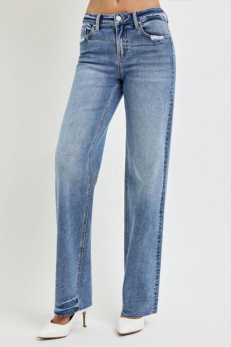 RISEN Full Size High Rise Straight Leg Jeans with Pockets - S. M. & Co.