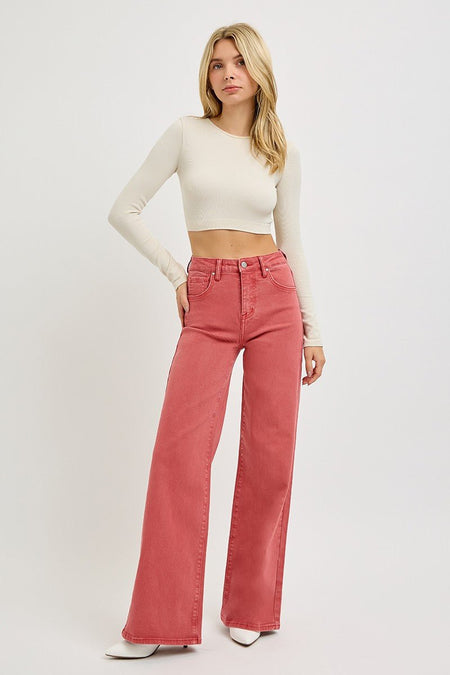 RISEN Full Size High Rise Tummy Control Wide Leg Jeans - S. M. & Co.