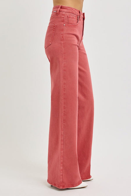 RISEN Full Size High Rise Tummy Control Wide Leg Jeans - S. M. & Co.