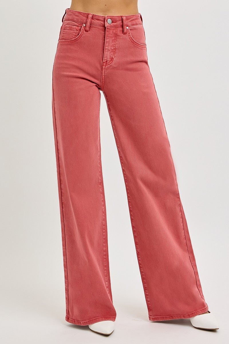 RISEN Full Size High Rise Tummy Control Wide Leg Jeans - S. M. & Co.