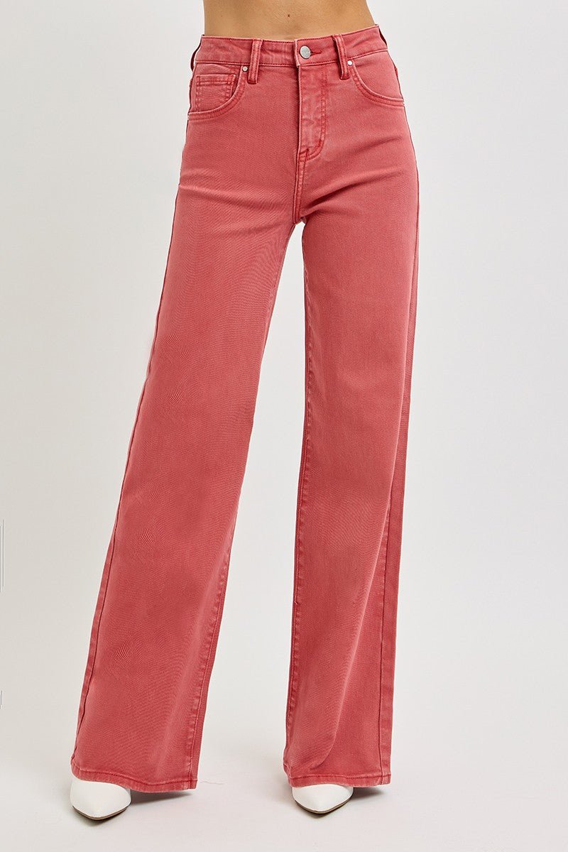 RISEN Full Size High Rise Tummy Control Wide Leg Jeans - S. M. & Co.